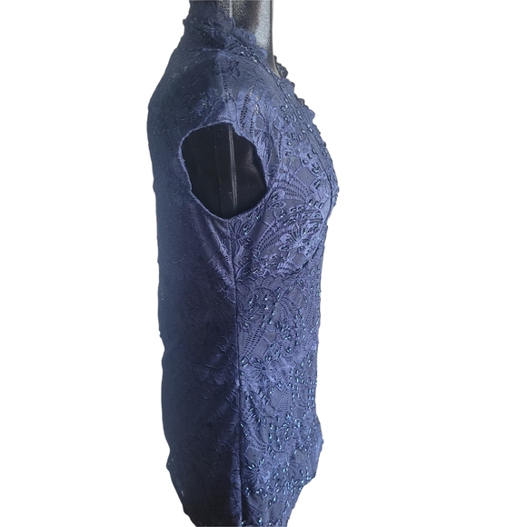 Le Chateau Navy Blue Lace And Bead Detailed Mini Dress M - Picture 4 of 7